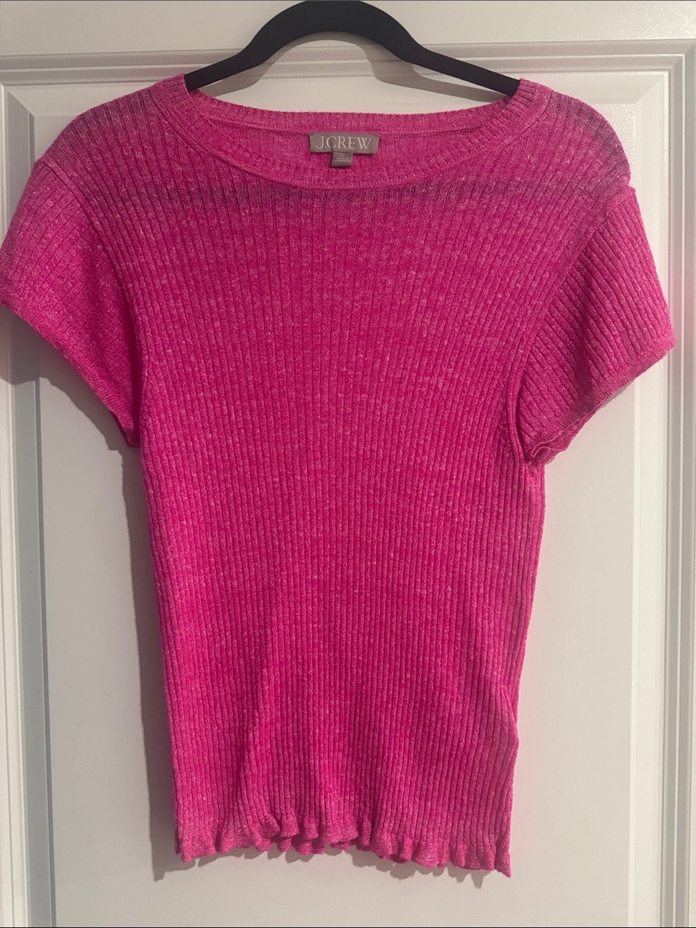 J. Crew Hot Pink Ribbed Short-Sleeve Knit Top